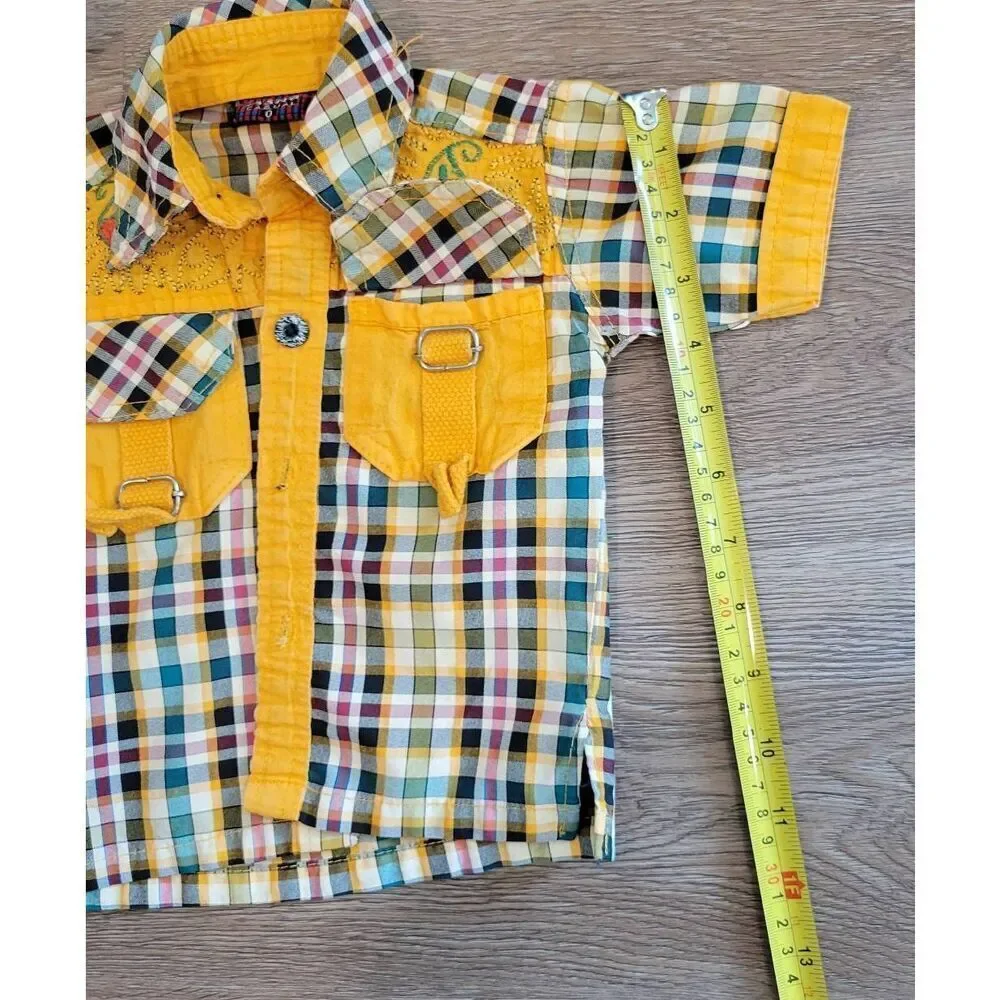 Vintage boys shirt retro plaid western small 12m